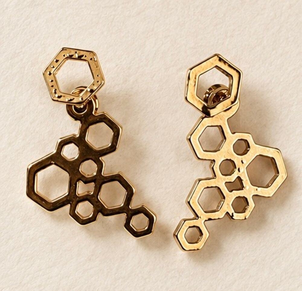 Gold Tone Convertible Hexagon Stud & Dangle Earrings